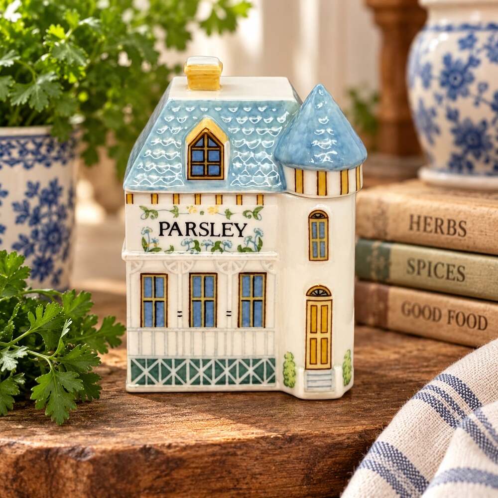 Lenox Spice Village 1989 Parsley House Spice Jar w/ Lid Porcelain Taiwan Vtg
